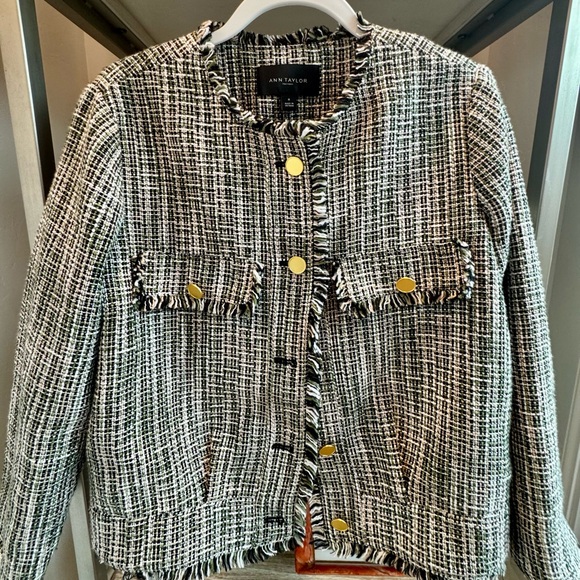 Ann Taylor Factory Jackets & Blazers - Ann Taylor Tweed Jacket w fringed trim m